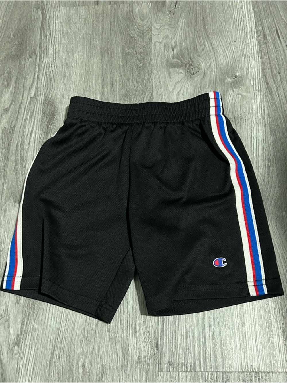 ⭐️Champion Black Athletic Shorts with Red White and Blue Side Tri